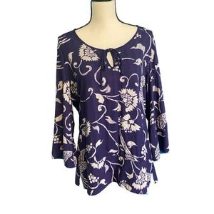 Lucky Brand Purple Floral Tunic Tie Neck Women's Large